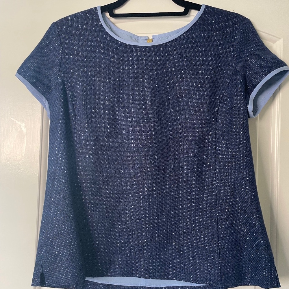 NWT SAIL TO SABLE BOUCLE SHORT SLEEVE TOP IN NAVY SIZE S!